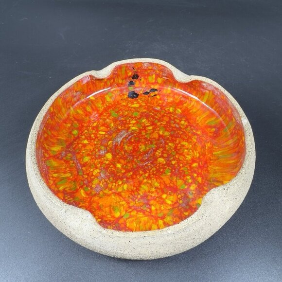 Hand Made Studio Art Pottery Ashtray Trinket Dish Folded Edges Artist Signed VTG - Picture 11 of 12